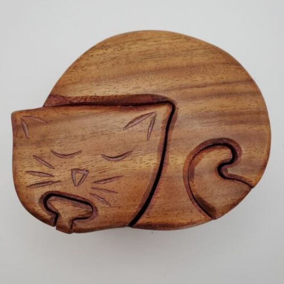 unbranded Games Wooden Cat Puzzlebox Secret Compartment Wood Kitten